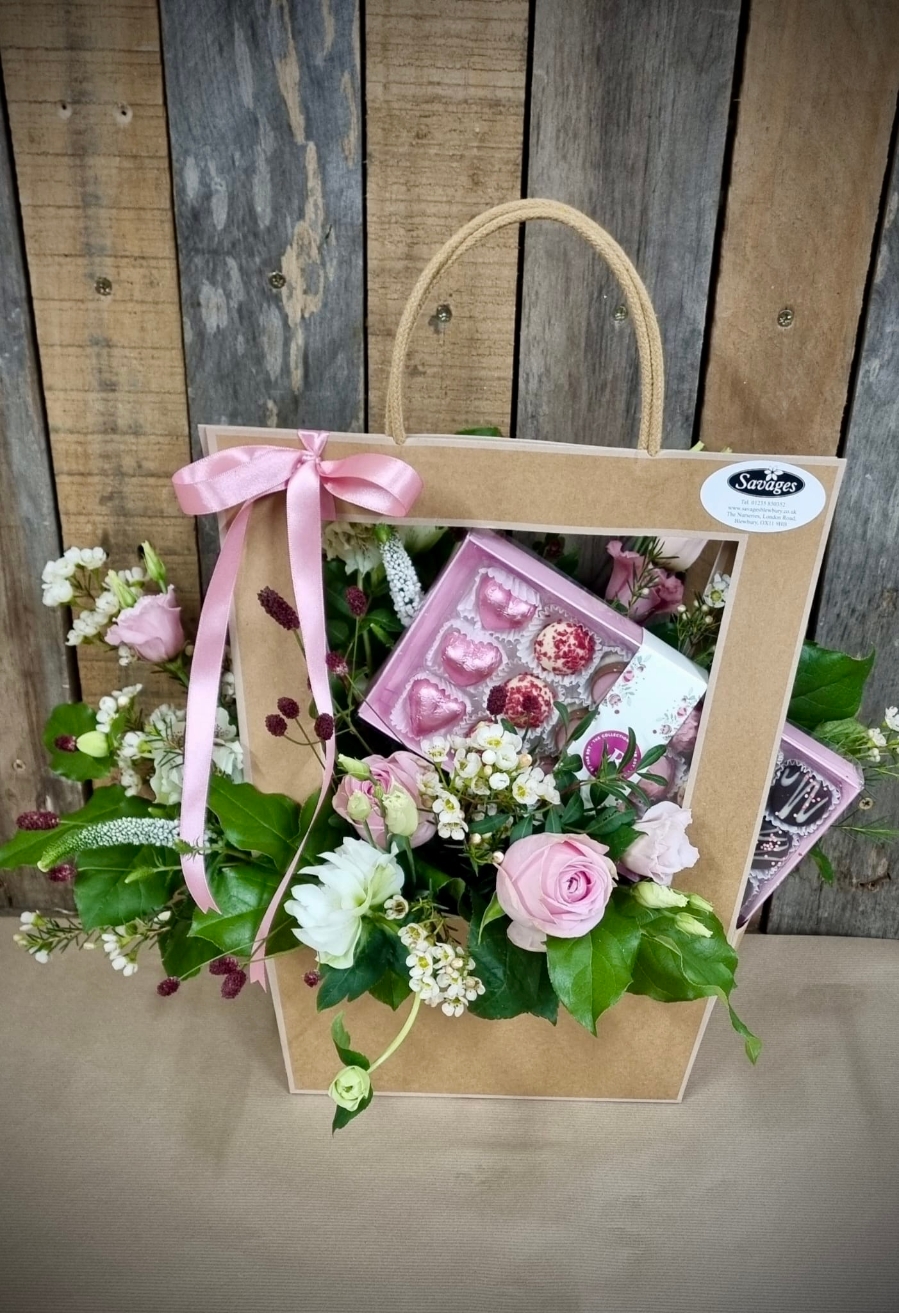 Mothers Day Bag Arrangement with chocolates